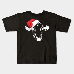 Cow Reindeer Hat Santa Funny Cow Christmas Kids T-Shirt